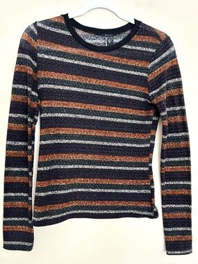 Windsor Women’s Black Brown Striped Long Sleeve Knit Sweater Top